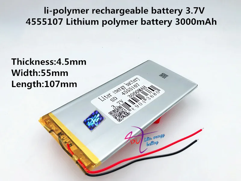 best battery brand 1PCS  PL4555107 battery li polymer battery 3000MA battery for GPS player for tablet PC