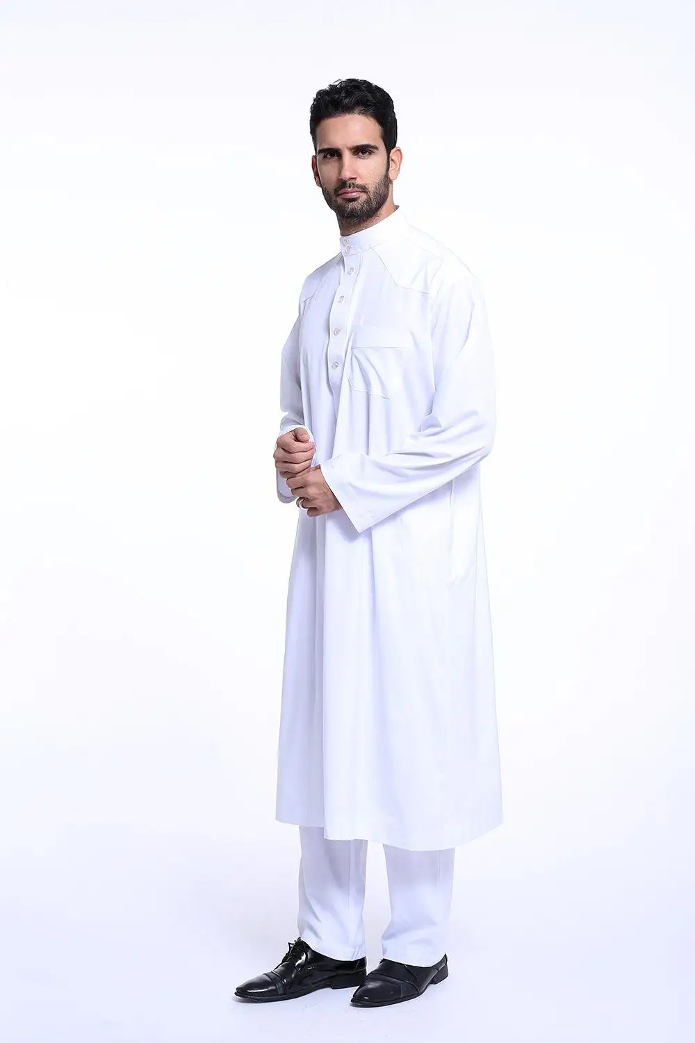 Dubai Arabic Islamic Muslim Mens Jubba Thobe Clothing Long Robe 2 Piece Set Tops and Pants Saudi Musulman Ensembles Wear Outfits