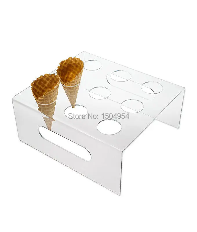 HMROVOOM 9 Holes Acrylic Ice Cream Cone Holder Stand With Armrests / Acrylic Ice Cream Stand