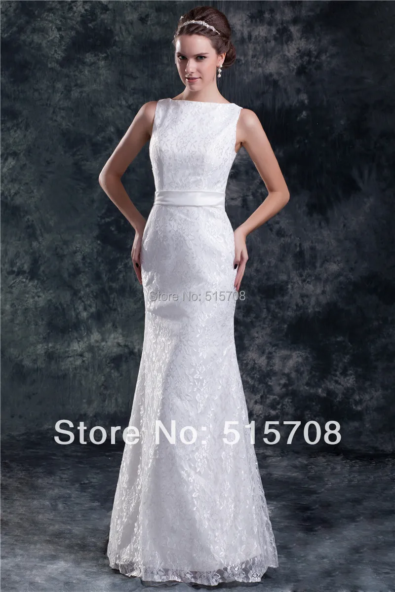 White Ivory Lace Jewel Bridal Gowns Zipper Floor Length Mermaid Wedding Dresses Custom Make 2 4  6 8 10 12 14 16