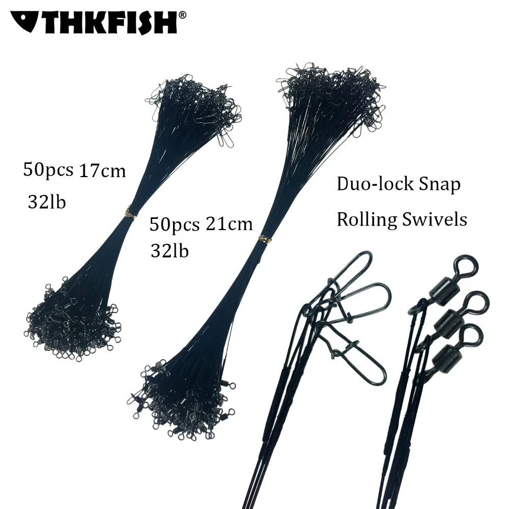 20/50Pcs Lead-core Traction Fishing Line Steel Wire Leader With Swivel Double-Lock Snap for Assorted 17cm/21cm Fishing Wire Tool