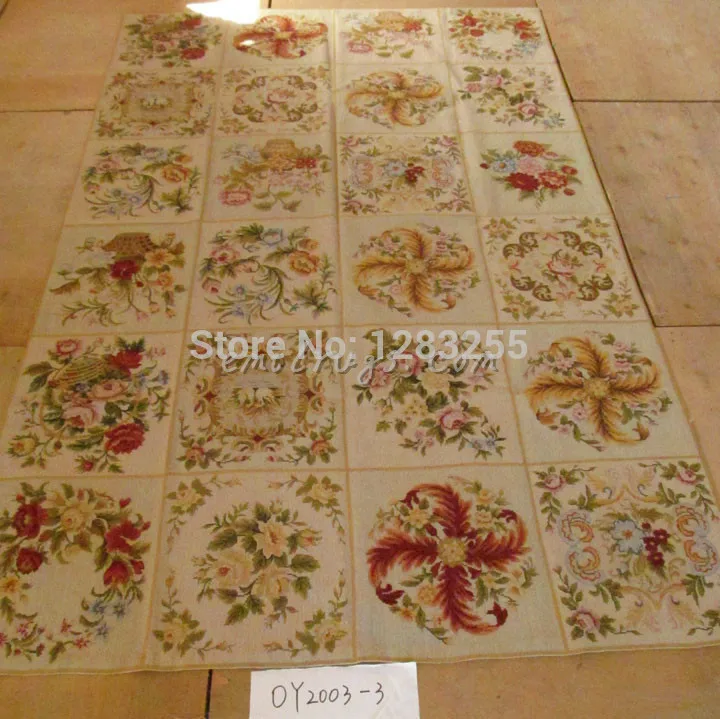 Antique European Point Carpet Completed Hand Crafted Needlepoint Colorful Floral Antique Chinese Hand-made Wool