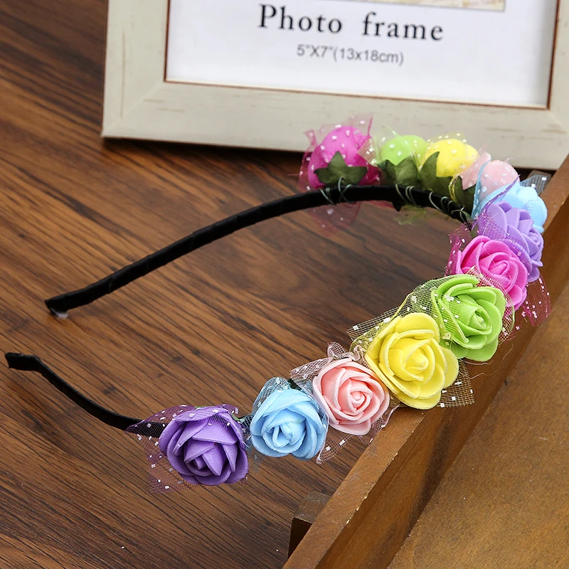 Haimeikang Bezel for Girls Hair Accessories Flower Hairband Wreath Headdress Romantic Headband Red Color Bridal Headwear