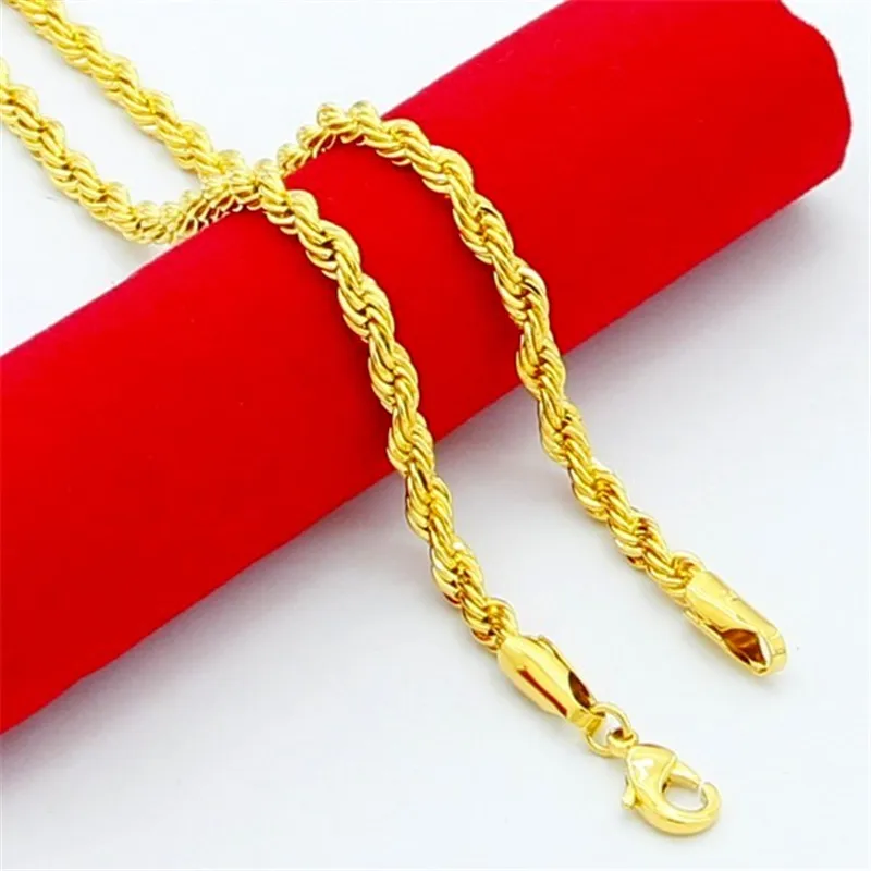 3/4/5mm Chain Men Necklaces High Quality 24K Gold Color Twisted Necklace For Male Wholesale