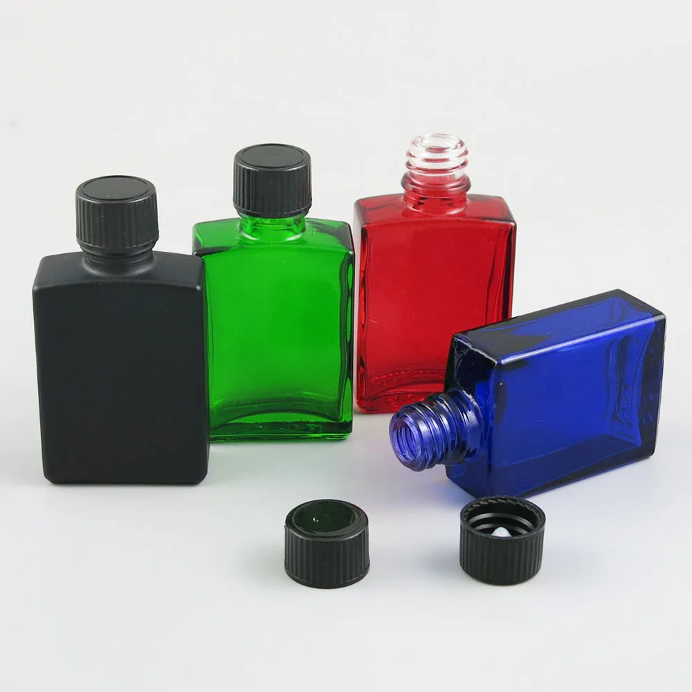 10pcs/lot 1oz 30ml Amber Clear Black White Green Blue Essential Oil Glass Bottle with Black  Cap Refillable Cosmetic Container