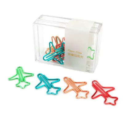 24 Clips/Set Colorful Cute Paper Clips Kawaii Plane Shaped Metal Clip For Office File Paper Organizer