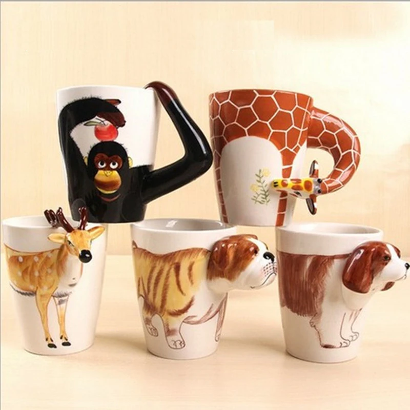 Creative Gift Ceramic Coffee Milk Ttea Mug 3D Animal Shape Hand Painted Deer Giraffe Cow Monkey Dog Cat Camel Elephant Horse Cup