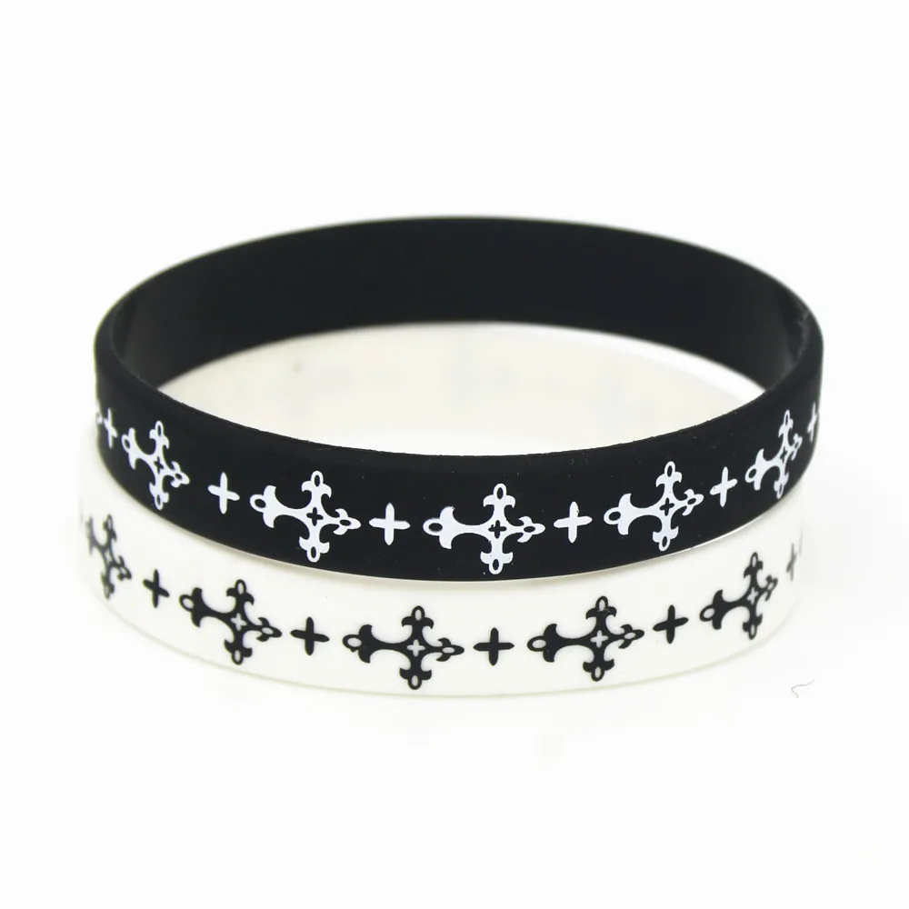 1PC Jewelry Casual Cross Silicone Wristband Black White Sports Rubber Bracelets&Bangles Simple Religious Charm Gifts SH127