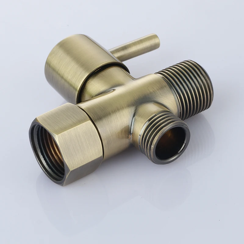 Antique Brass angle valve 7/8*7/8*1/2 T-adapter with Shut-off Valve, 3-way Tee Connector for Handheld Bidet 15/16