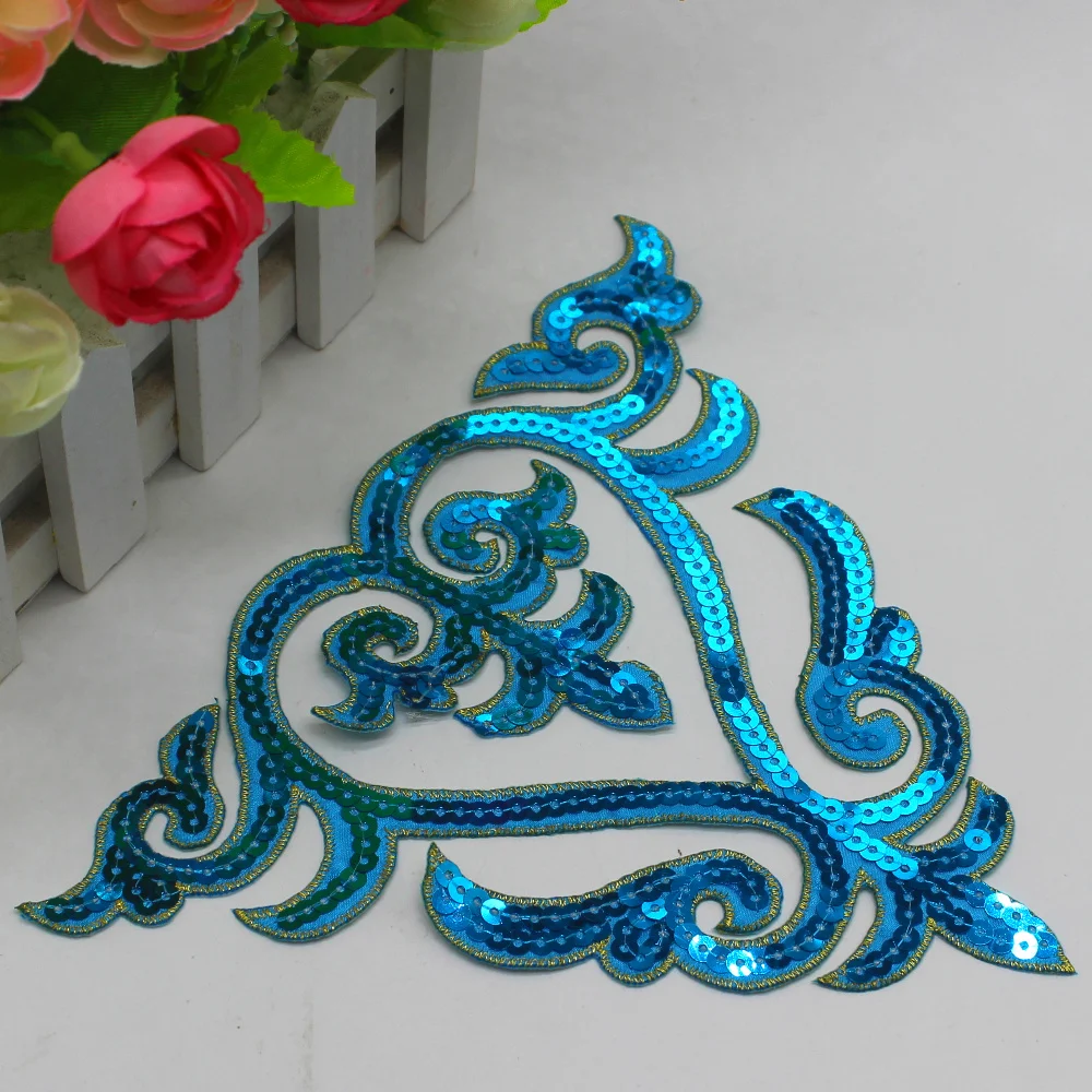 1 Piece Iron On Gold Sequined Applique For Cosplay Dress Trims Gold Embroidery Patches 19cm*17cm