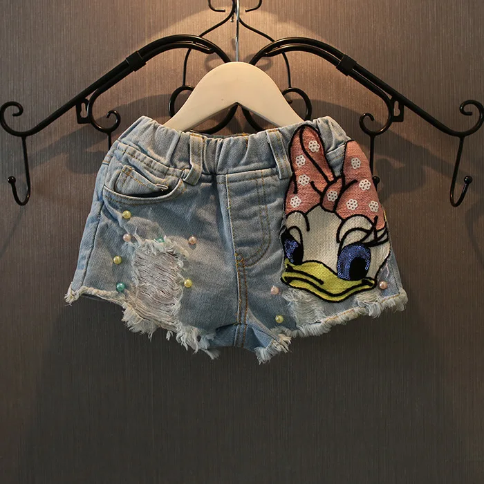 2024 Summer Girl Jeans Cute Sequins Duck Shorts Denim Shorts