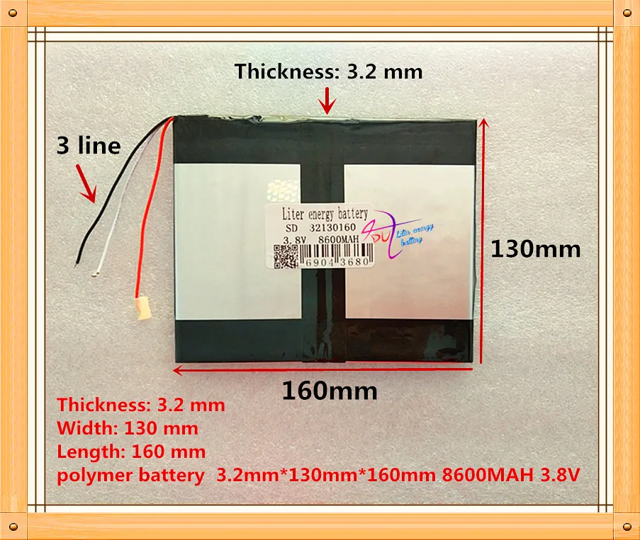 3 line The tablet battery 32130160 8600mah 3.8V Polymer lithium ion / Li-ion battery for tablet pc battery