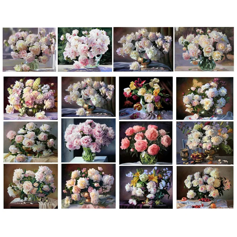 

Full Diamonds Embroidery Circular Diy 5d Diamond Painting Peony Flowers Cross Stitch Kits Diamond Mosaic Home Jk
