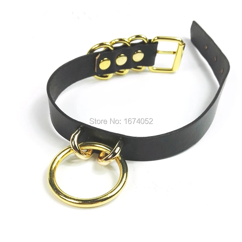 Cute Lolita Harajuku 100% Handmade Golden Metal O Round Choker Real Leather Collar Sub Buckle Necklace
