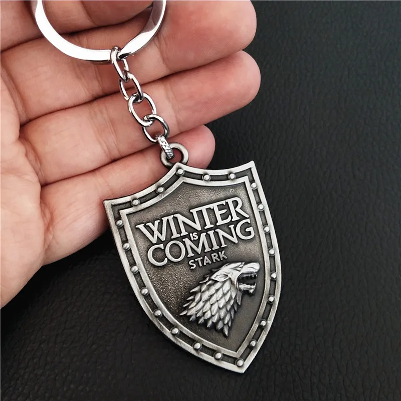 Thrones chaveiro temporada 8 casa stark lobo cabeça emblema chaveiros pingente gelo e fogo chaveiro llaveros de presentes do filme