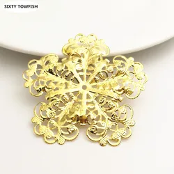 10 PCS 50mm Gold color Metal Filigree Flowers Slice Snowflake Charms Base Jewelry Accessories DIY Components Making