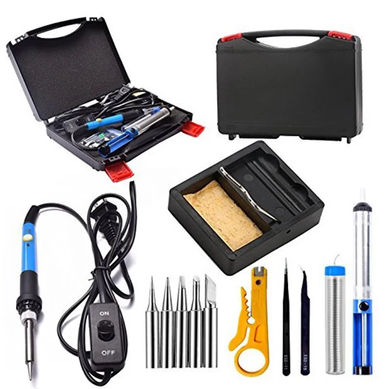 13 in 110V 220V 60W EU US Adjustable Temperature Electric Soldering Iron Set Welding Solder Station Heat Pencil Repair Tool Kit