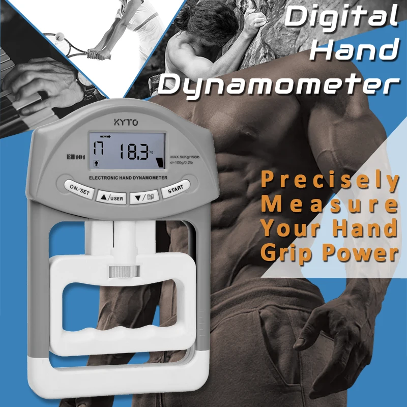 KYTO Digital Hand Dynamometer Grip Strength Measurement Meter Auto Capturing Hand Grip Power 200 Lbs / 90 Kgs