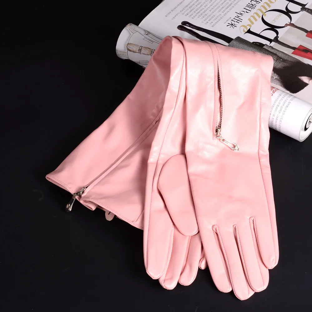 40 50 60 70 80cm Women\'s Ladies Real Leather Sheep Skin Middle Invisible Zipper Evening Gloves Party Opera/Long Gloves