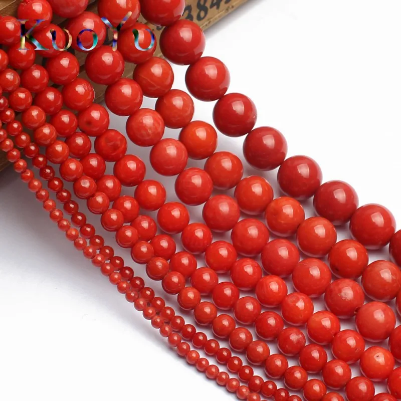 AAA Natural Red Coral Beads Round Spacer Loose Beads For Jewelry Making 15\