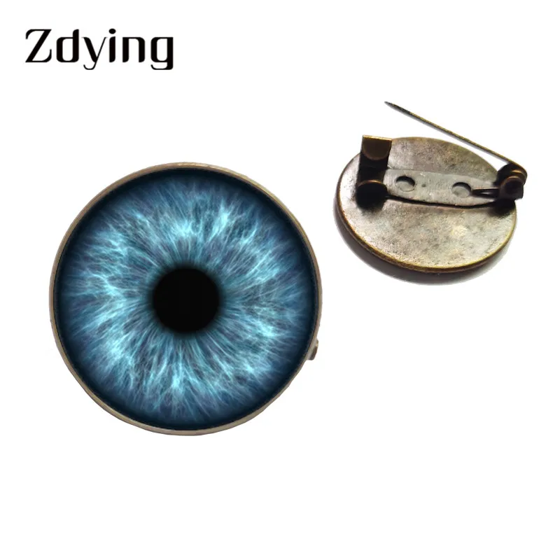 ZDYING Vintage Eyes Ball Badge Metal Brooch Glass Cabochon Cat Eyes Art Picture 20mm/25mm Brooches Pins U021