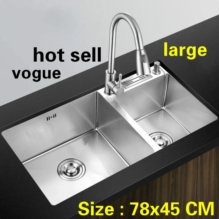 

Free shipping Hot sell household vogue kitchen manual sink double groove wash the dishes 304 stainless steel 780x450 MM