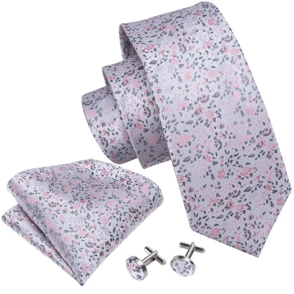 LS-5013 2018 New Mens Tie 100% Silk Jacquard Woven Wedding White Floral Tie For Men Groom Barry.Wang Dropshipping NeckTie Set