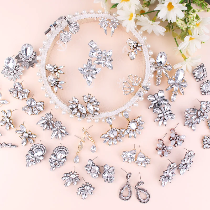 LUBOV Transparent Crystal Stone Drop Earrings Rhinestone Decoration Clear Opal Stone Dangle Earrings Trendy Women Party Jewelry