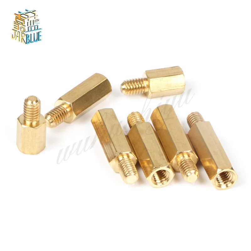 100pcs 3mm Thread M3 Hex Brass Standoff Spacer Male to Female Brass spacing screws pillar M3*4/5/6/7/8/9/10/11/12/13/14/16+4mm