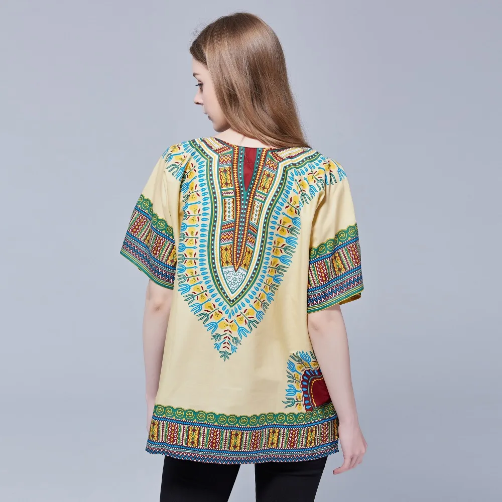 Dashikiage Unisex Ethnic Vintage 70s Boho Tribal African Shirt with DASHIKI Print 100% Cotton Top Shirt 2019
