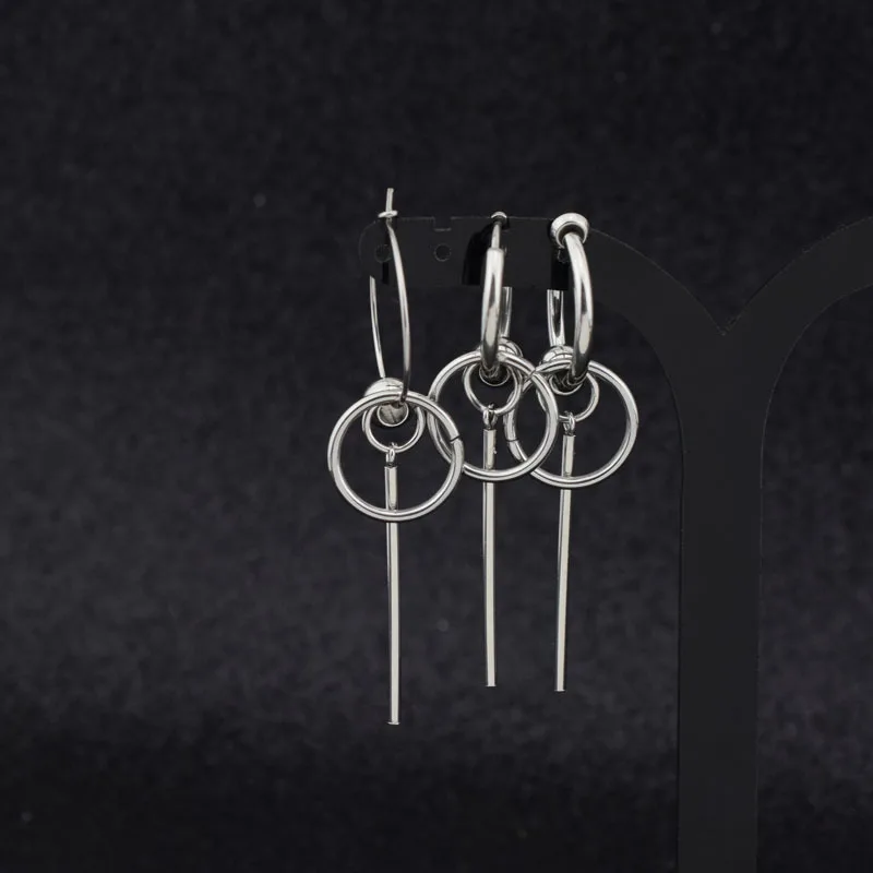Original design trendy men\'s earrings stainless steel earrings earrings long beaded fine earrings without pierced spring clips