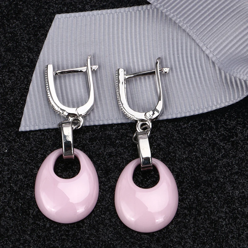 Fashion Pink White Black Water Drop Earrings Crystal Bracelet X Cross Rings For Women Stainless Steel Ceramic Jewelry Sets Gifts