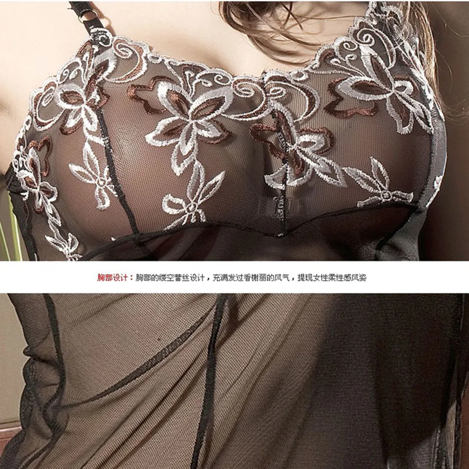 Hot Sexy Fishnet Sex Dress Embroidery Lingerie Transparent Nuisette Temptation Erotic Lingerie Porn Babydoll