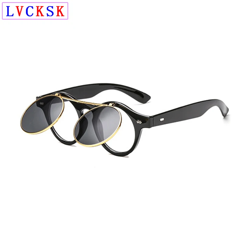 UV400 Vintage Round Punk Steam Flip cover Sunglasses Women Men Clip on Sun Spectacles Optical Prescription Glasses Frames L3