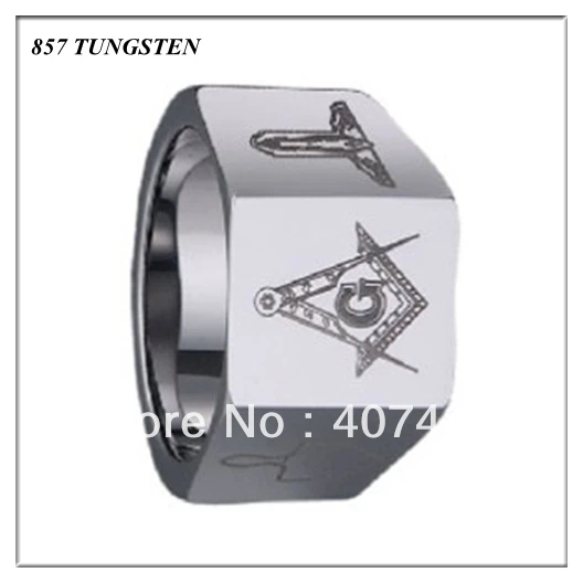 Free Shiping! USA Hot Selling 12MM Width New Men's Band Multifacet Tungsten Carbide Masonic Master With Freemason Design Ring