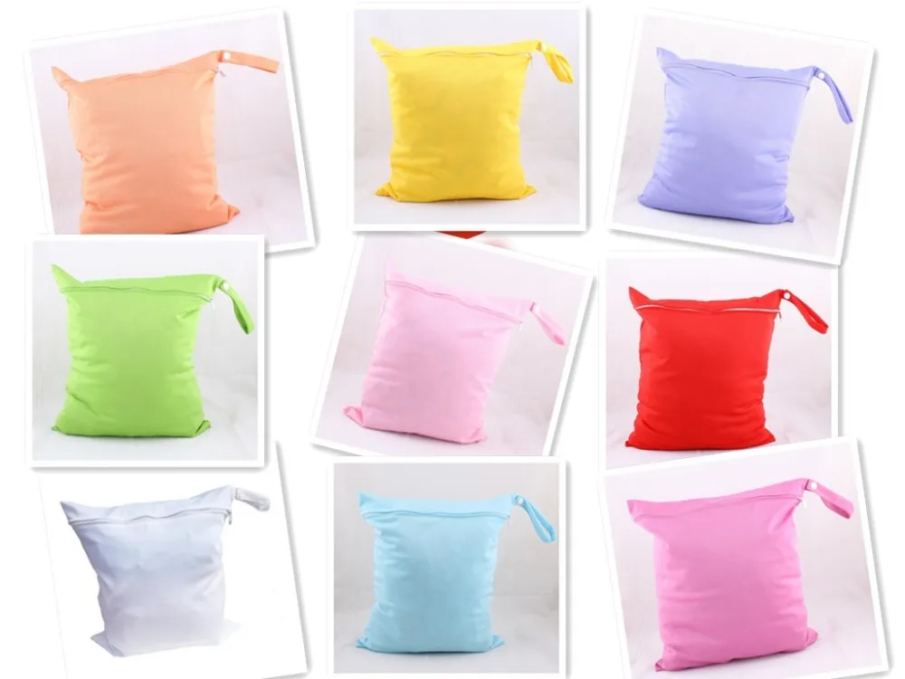 30*28cm Candy Color Storage Diaper Bags Washable Reusable Cloth Nappy Wet Bag Waterproof Travel Carry Bag 10pcs/lot mix