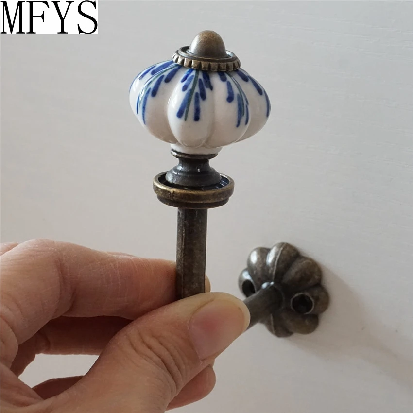 Antique Bronze Curtain Tie Backs Hook Decorative Wall Hook Coat Hangers Ceramic Flower Pumpkin Hook Rustic Bathroom Towel Hook