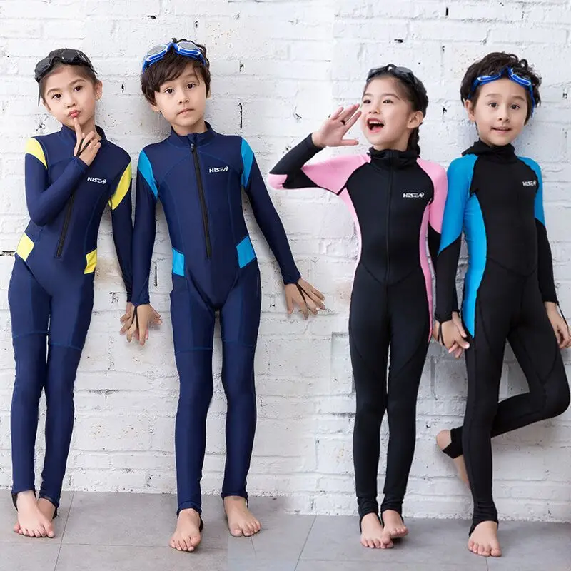 Children's Siamese Long Sleeve Swimsuit Baby Sunscreen Swimming Snorkeling Quick Drying Clothes for Unisex