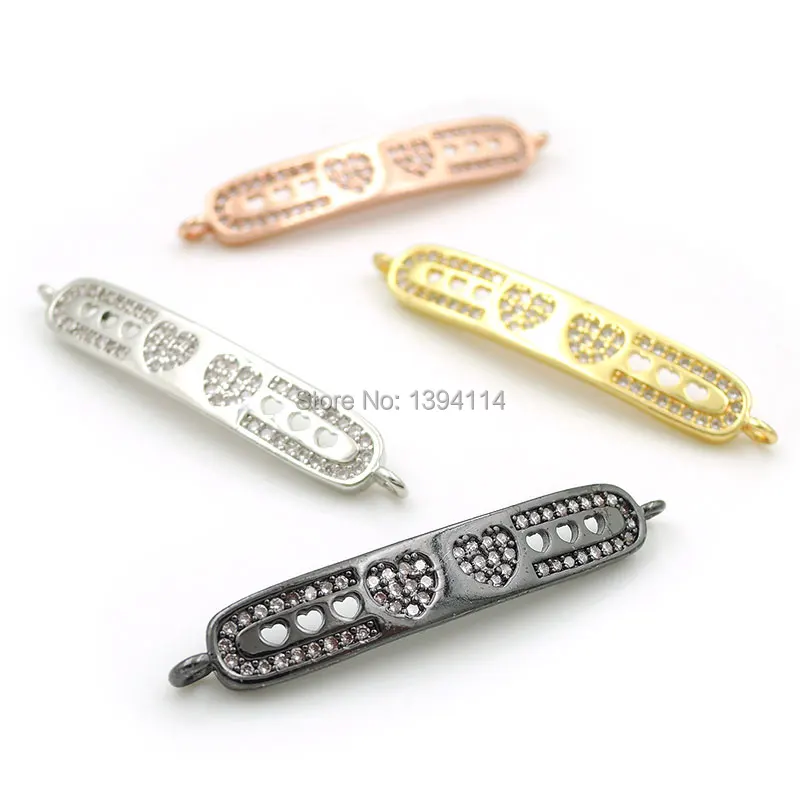 

36*6*3mm Micro Pave Clear CZ Arc Oblong Connector With 6 Hollow Hearts Fit For Women As DIY Bracelets Accessory