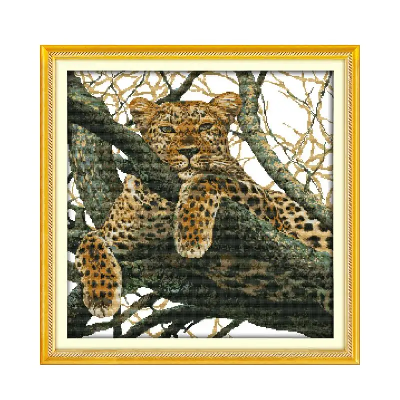 Zestaw do haftu krzyżykowego z serii Animal, Leopard on Tree Quiet Rest Pattern, Torba materiałowa Ręcznie robione meble do szycia Haft