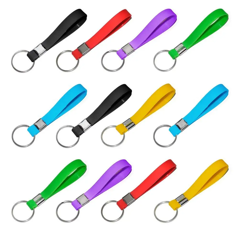 50pcs 8inch Silicone Keychain Wristband Keyring Blank Pure Color Rubber Key Chains High Quality Promotional Gifts for Events.