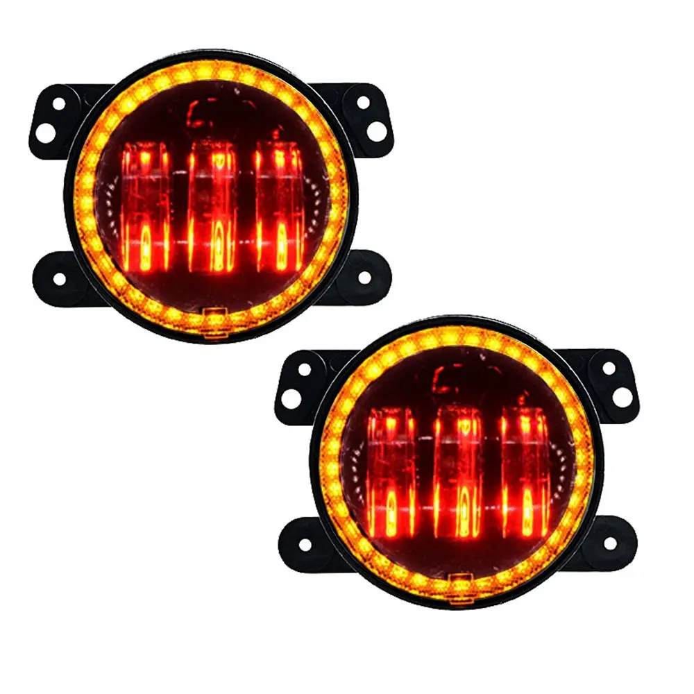 2pcs Car DRL 4 Inch LED Fog Lights For Jeep Wrangler JK Accessories With Amber White Halo Ring RED Devil Eyes