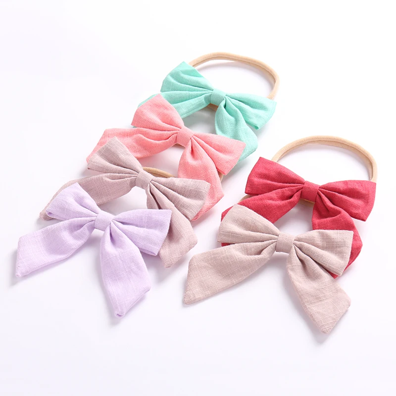 

36pc/lot Handmade Newborn Kids Girls Nylon Headbands Girls Solid Plain Cotton Bow Headbands With Soft Nylon Head Bands