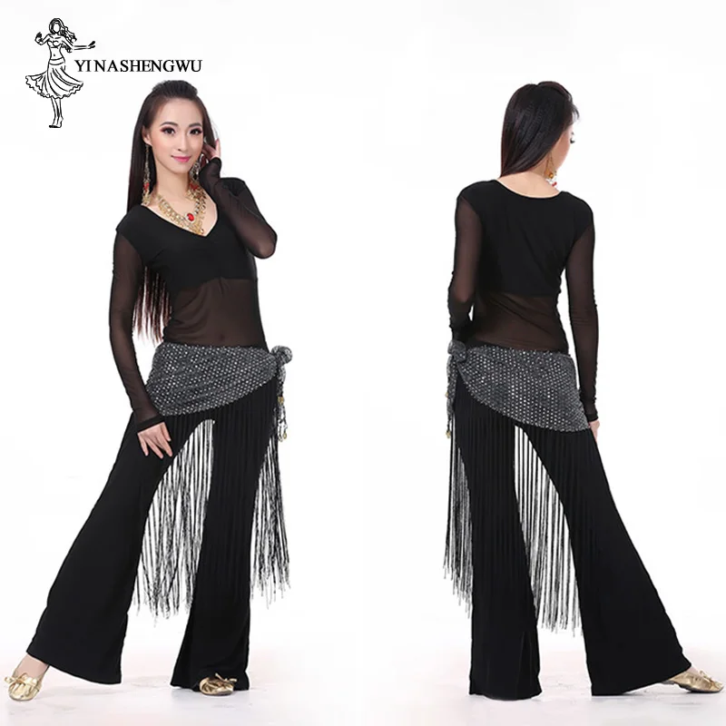 Belly Dance ชุดฝึกชุด Performance Top กางเกง Hip ผ้าพันคอชุดอินเดีย Lady Belly เต้นรำ Dance Wear