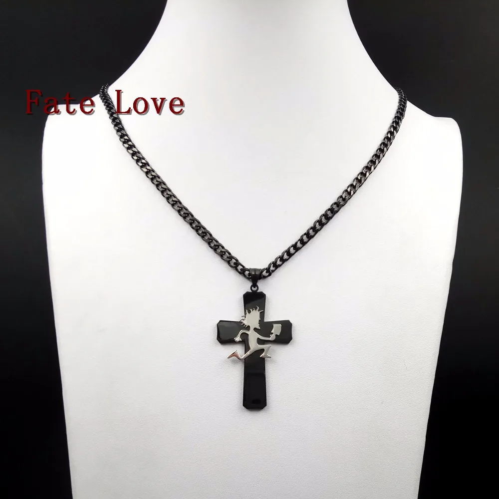 Fate Love Jewelry Black Large Cross Hatchetman Charm ICP Hatchet Man Pendant stainless steel Necklace Curb chain 5mm 24 inch