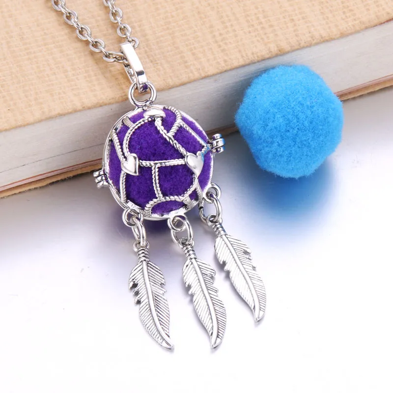 Aroma Open Vintage Feather Locket Pendant Perfume Essential Oil Aromatherapy Diffuser Necklace Locket Necklace With Pad 8841