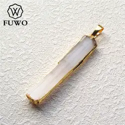 FUWO Wholesale Natural Selenite Bar Pendants,Golden Plated Crystal Blade Accessories For Fashion Jewelry Making 5Pcs/Lot PD024