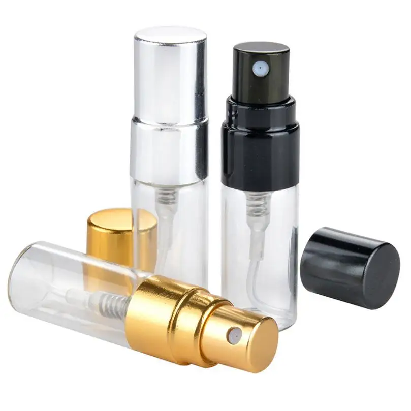 500Pcs/Lot 3 ml Glass Perfume Empty Bottle Black & Gold & Silver Atomizer Pump Spray for Travel Wholesale