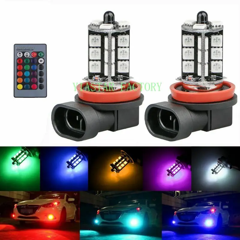 Yiastar 2X 27SMD multi-color RGB 5050 H11 H8 1156 3156 7440 H7 9006 9005 LED Replacement fog lights reversing lights with remote