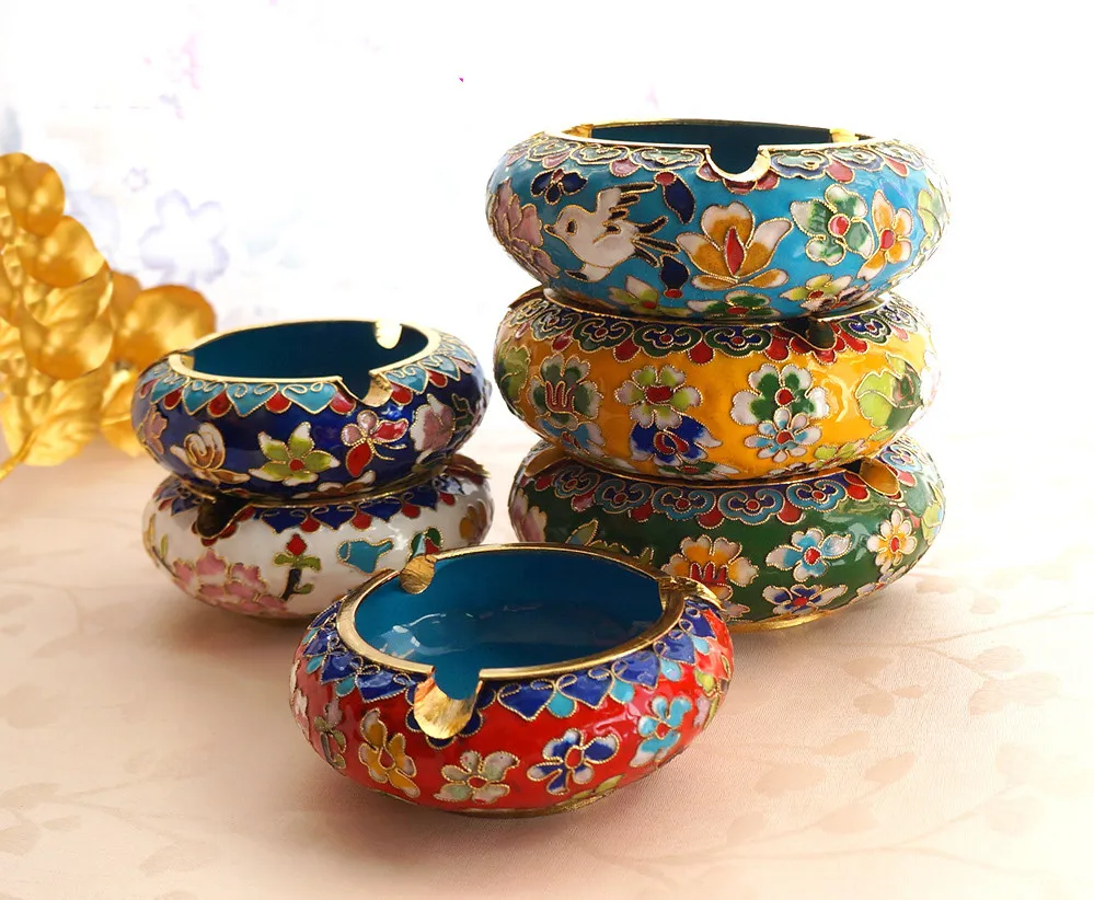 Chinese Cloisonne Decoration Ornaments Ashtray Handmade Fetal Copper Filigree Enamel Home Decor Crafts Gift